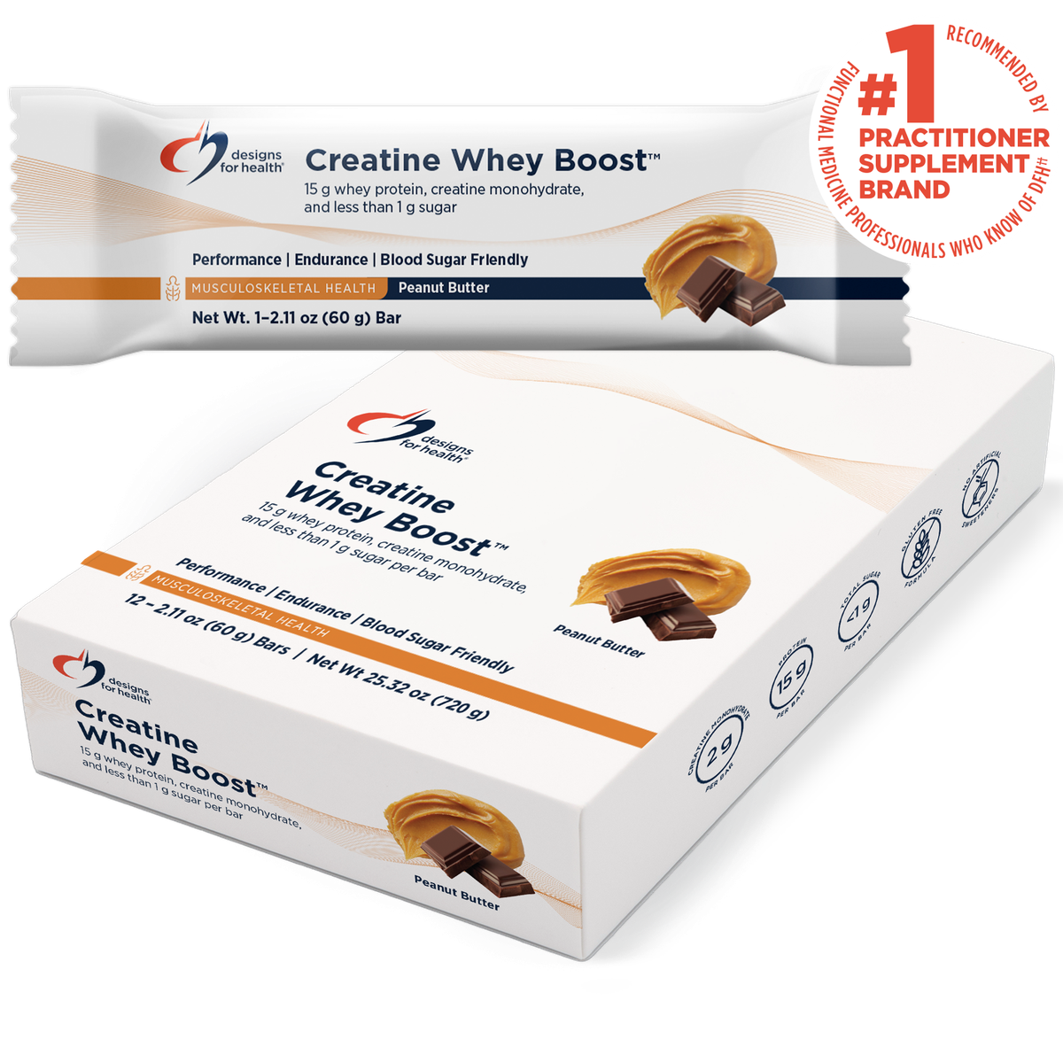 Designs for Health Creatine Whey Boost Peanut Butter (Previously FX Yes Whey!!!) 2.11 oz (60 g) Bar front label