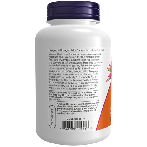 NOW Foods B-6 100 mg 250 Veg Capsules
