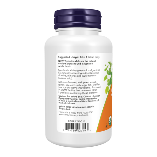 NOW Foods Spirulina Double Strength Organic 1000 mg 120 Tablets