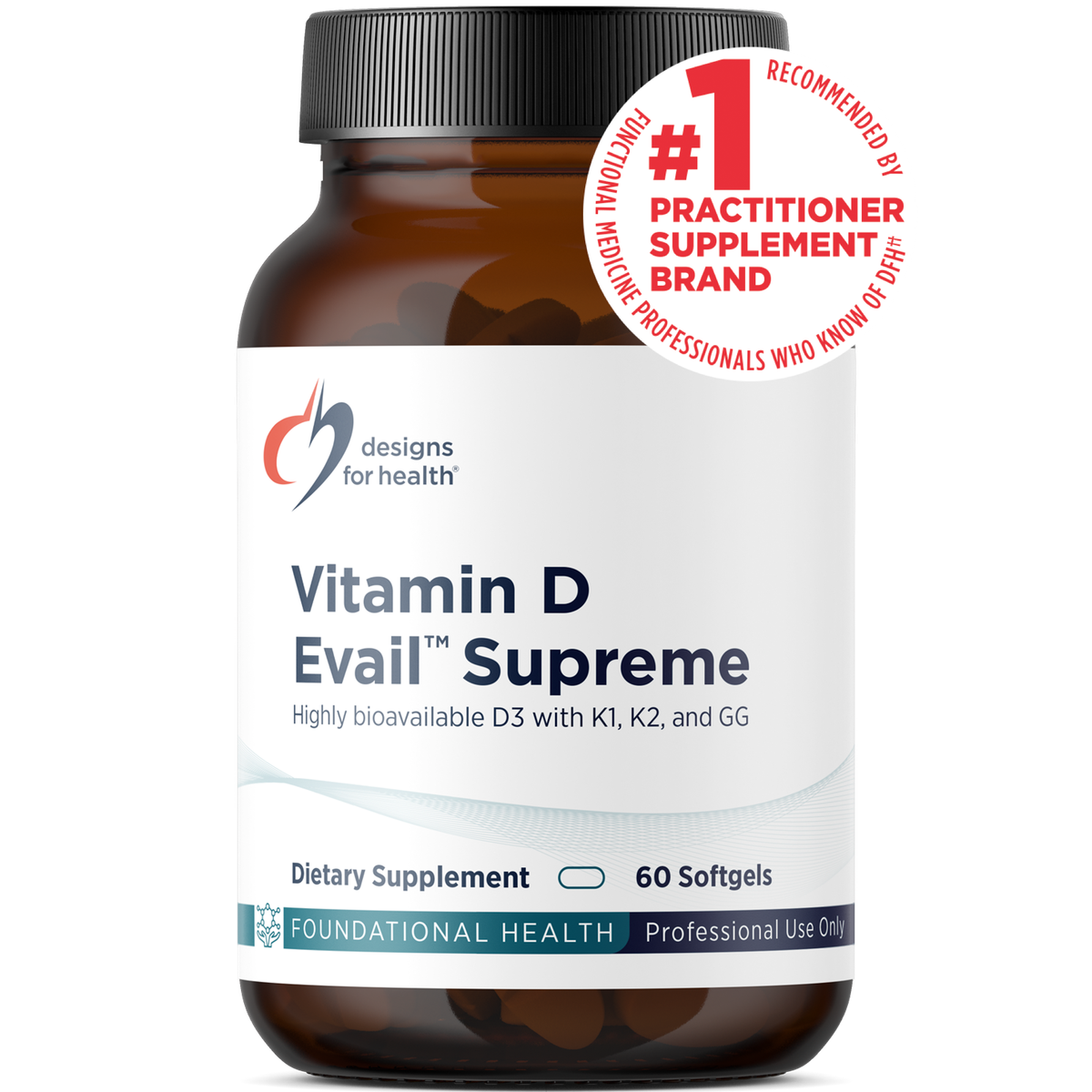 Designs for Health Vitamin D-Evail Supreme 60 softgels front label