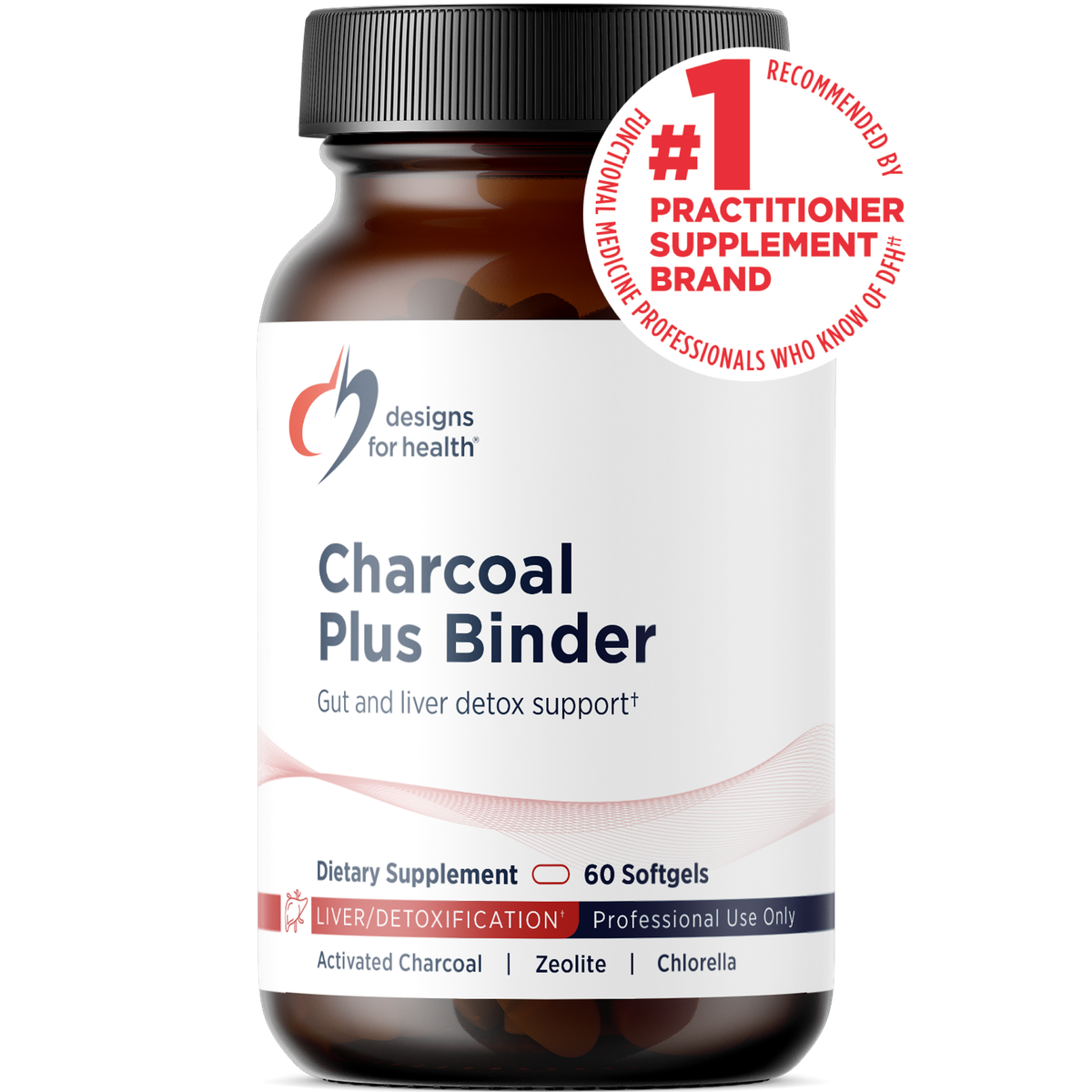 Designs for Health Charcoal Plus Binder 60 softgels front label