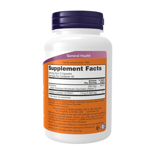 NOW Foods Chitosan 500 mg plus Chromium 120 Capsules