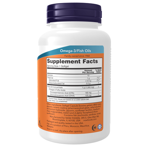 NOW Foods Omega-3 Enteric Coated Fish Oil 90 Softgels