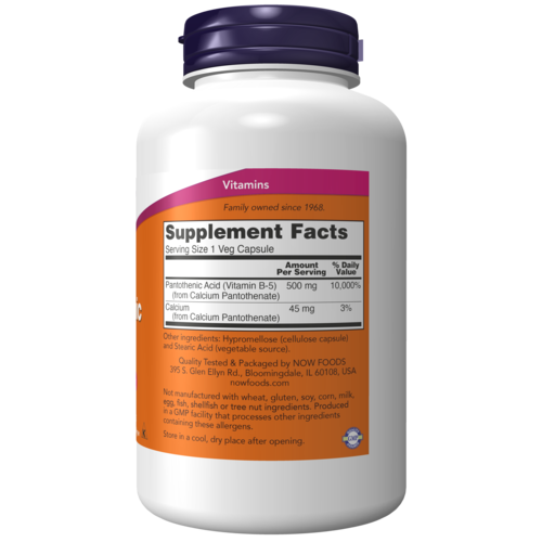 NOW Foods Pantothenic Acid 500 mg 250 Veg Capsules