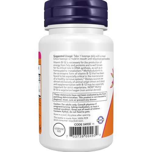 NOW Foods Methyl B-12 5,000 mcg 120 Lozenges | Active Methylcobalamin