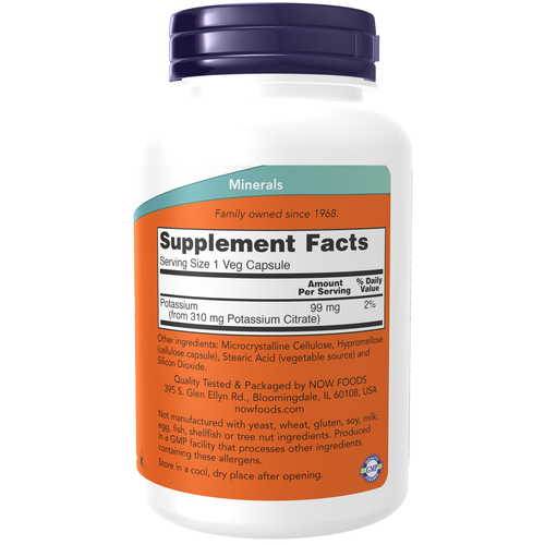 NOW Foods Potassium Citrate 99 mg 180 Capsules | Electrolyte Support