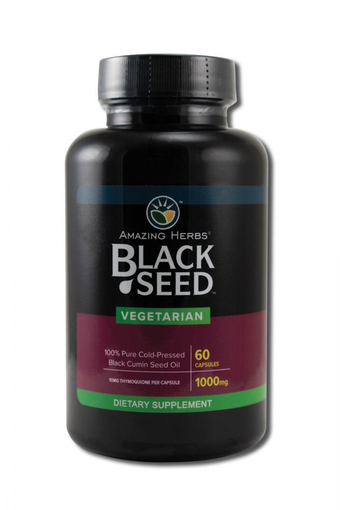Amazing Herbs Black Seed Oil 1000 mg, 60 Vegetarian Capsules package