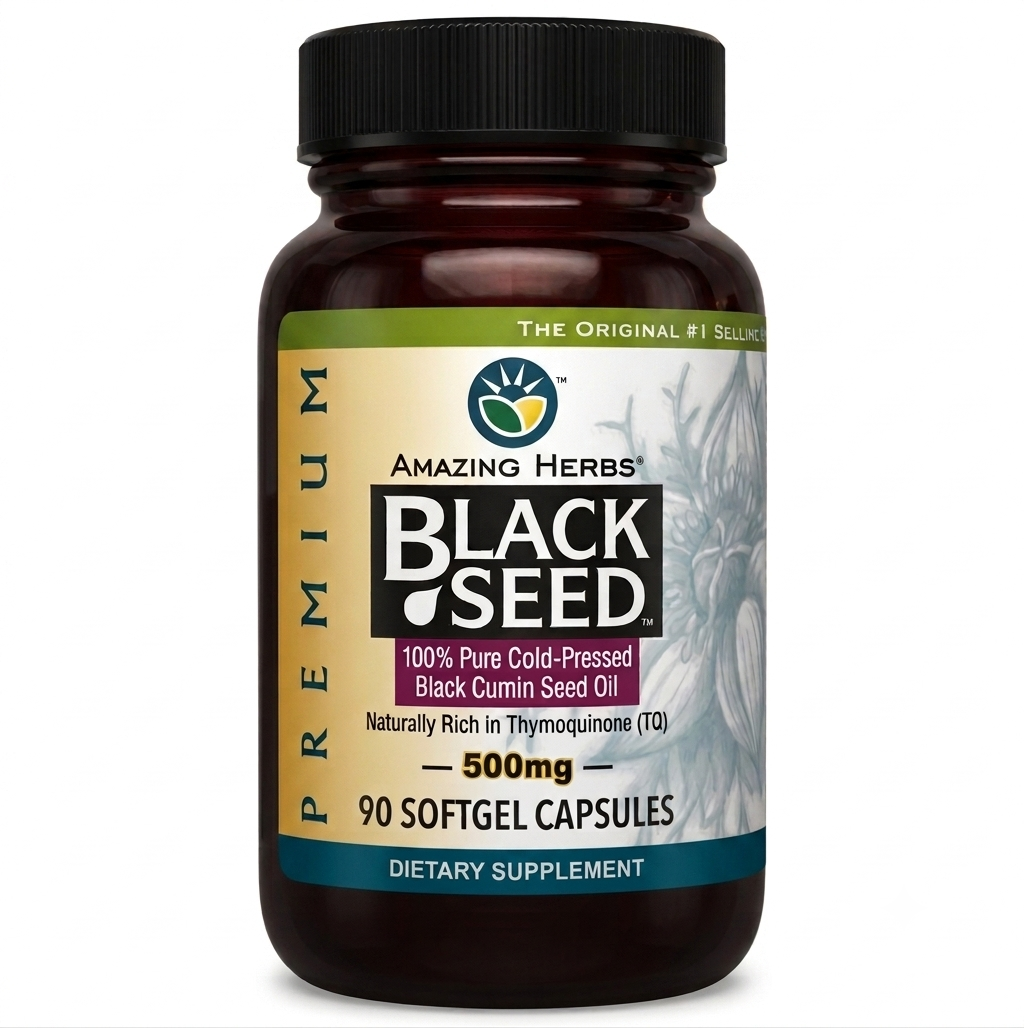 Amazing Herbs Premium Black Seed Oil 500 mg, 90 Softgels package