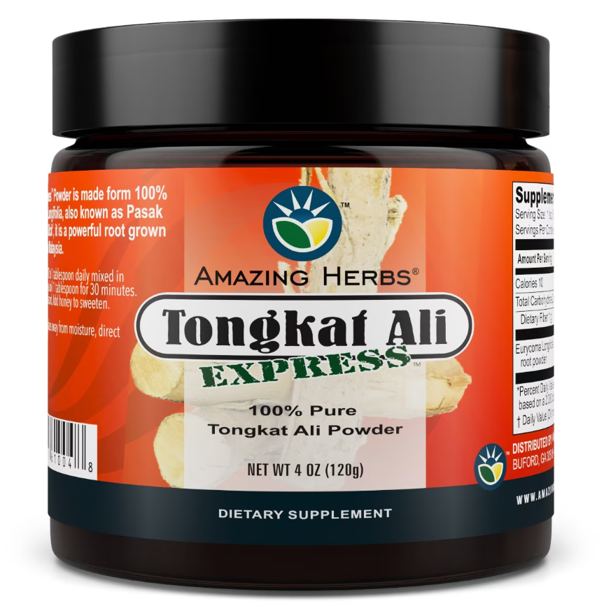 Amazing Herbs Tongkat Ali Express Root Powder, 4 oz package