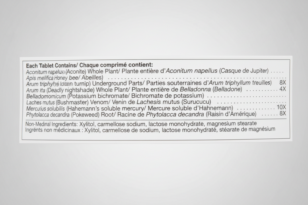 Product label with ingredient list and packaging details