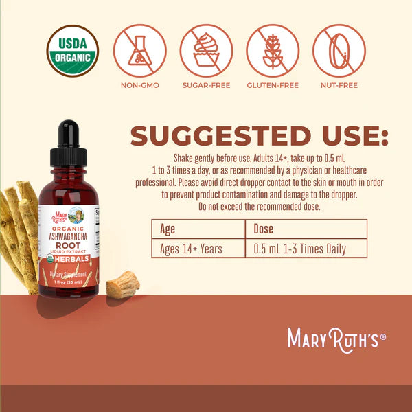 MaryRuth's Organic Ashwagandha Root Liquid Drops 1 oz
