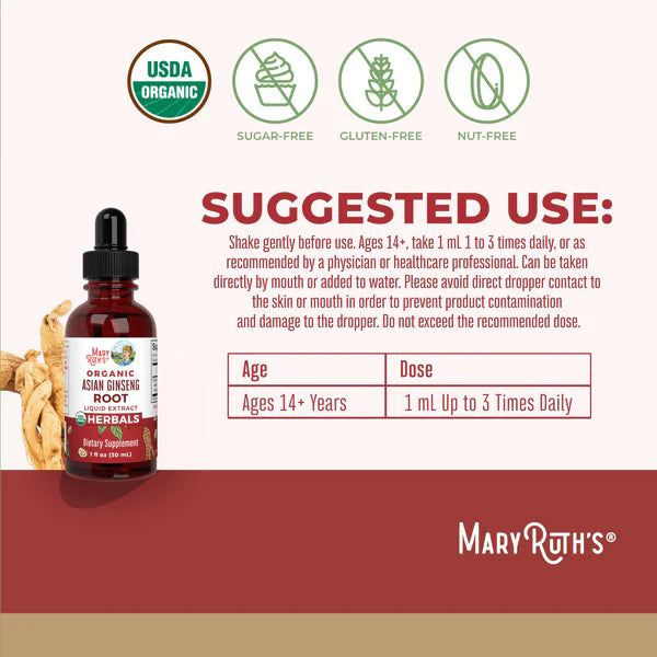 MaryRuth's Organic Asian Ginseng Liquid Drops 1 oz