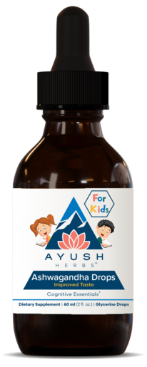 Ayush Herbs Kids Ashwagandha Drops 2 fl oz product packaging