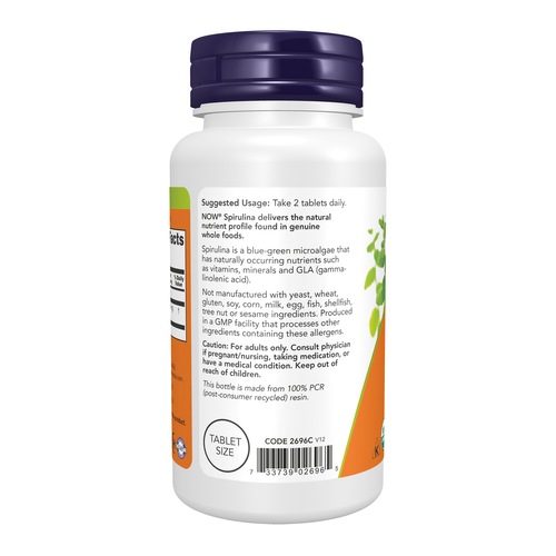 NOW Foods Organic Spirulina 500 mg 100 Tablets | Certified Organic