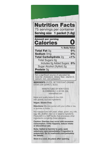 NOW Foods Xylitol Plus 75 Packets | Zero Calorie Sweetener
