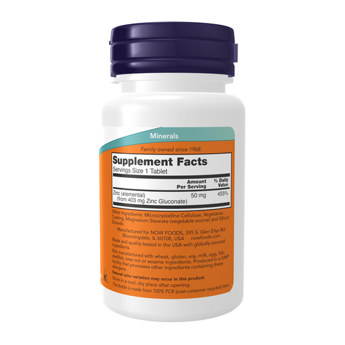 NOW Foods Zinc 50 mg 100 Tablets