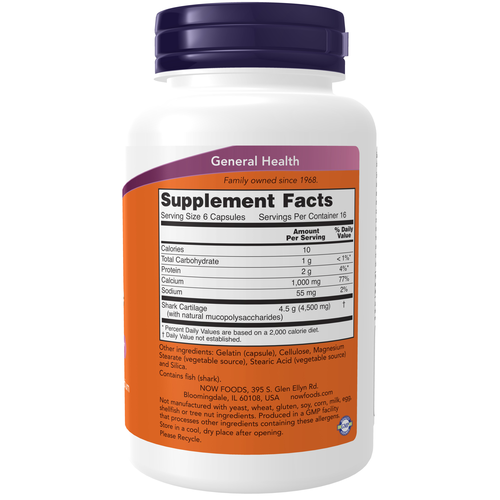 NOW Foods Shark Cartilage 750 mg 100 Capsules product image 2