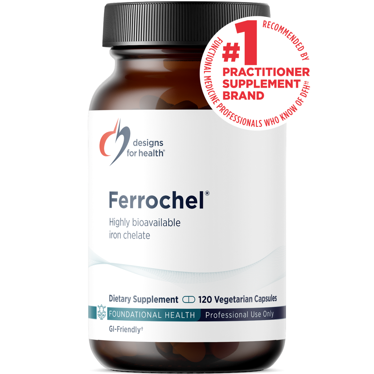 Designs for Health Ferrochel 120 capsules front label