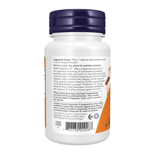 NOW Foods Probiotic-10 50 Billion CFU 50 Vegcaps | 10-Strain Digestive Flora