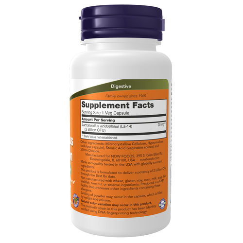 NOW Foods Acidophilus Two Billion CFU Lactobacillus Probiotic 100 Veg Capsules