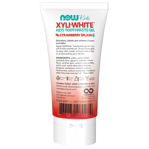 NOW Kids Xyli White Strawberry Splash Toothpaste Gel 3 oz
