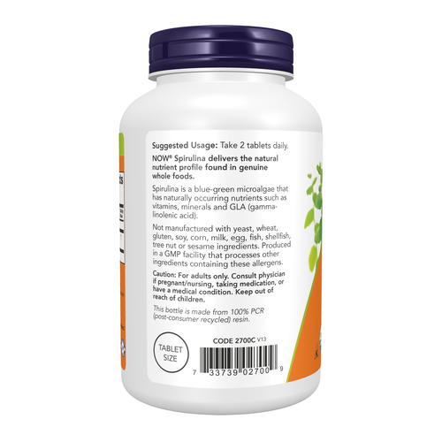 NOW Foods Organic Spirulina 500 mg 500 Tablets