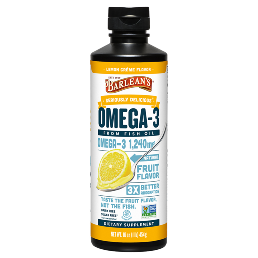 Barlean's Seriously Delicious Omega-3 Fish Oil Lemon Creme 16 oz bottle