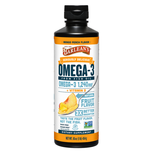 Barlean's Seriously Delicious Omega-3 Mango Peach Smoothie 16 oz bottle