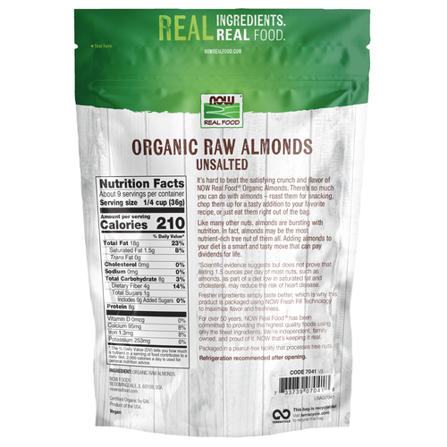 NOW Foods Organic Raw Unsalted Almonds 12 oz | Premium Almonds