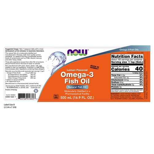 NOW Foods Omega-3 Fish Oil Liquid 500 mL