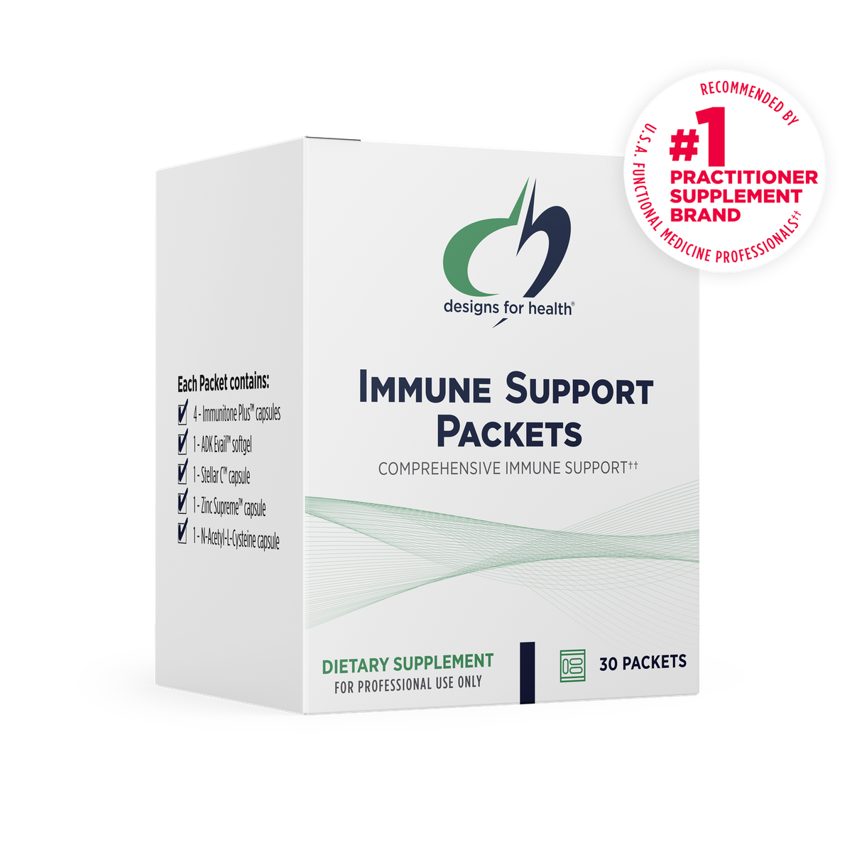 Designs for Health Immune Support Packets 30 packets front label