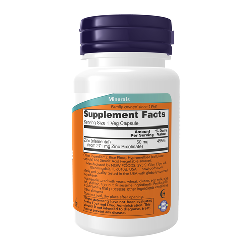 NOW Foods Zinc Picolinate 50 mg 60 VCaps | Highly Bioavailable Zinc