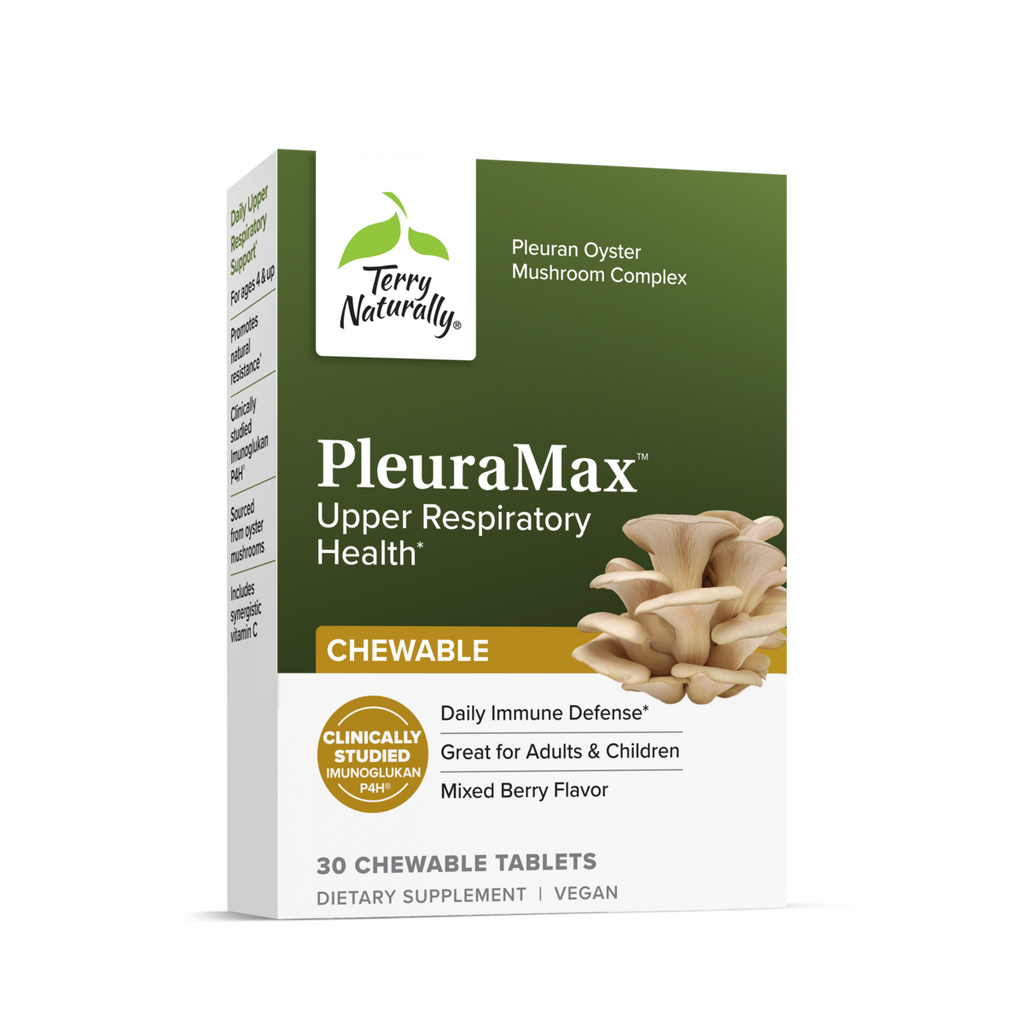 Terry Naturally PleuraMax Chewable 30 Tablets front label on a light background