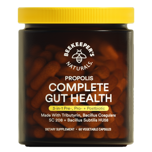 BeeKeeper's Naturals Propolis Complete Gut Health 60 Capsules product packaging