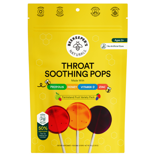 BeeKeeper's Naturals Kids Throat Soothing Lollipops 15 Pops product packaging