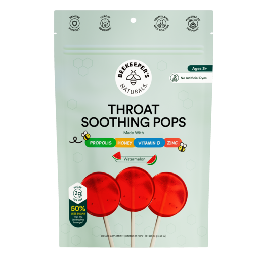 BeeKeeper's Naturals Kids Throat Soothing Lollipops Watermelon 15 Pops product packaging