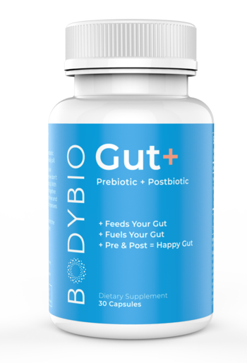 BodyBio Gut + Prebiotic + Postbiotic 30 Capsules — bottle packaging