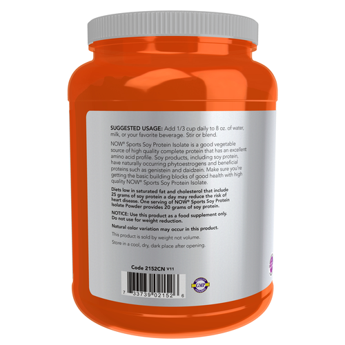 NOW Sports Soy Protein Isolate Unflavored 2 lb | 20g Protein