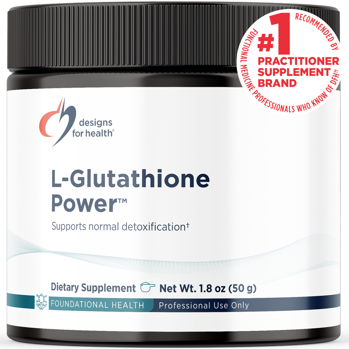Designs for Health L-Glutathione Power 50 g (1.8 oz) powder front label