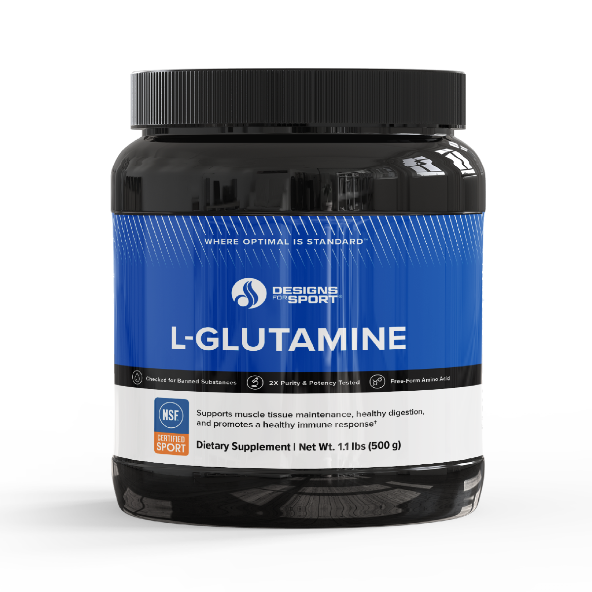 Designs for Health L-Glutamine Powder Sport 500 g (17.6 oz) powder front label