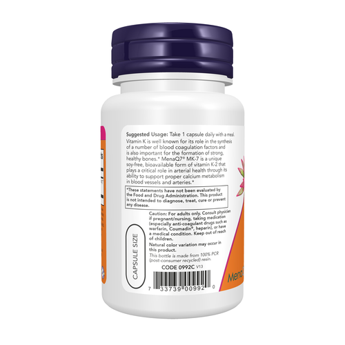 NOW Foods Vitamin K-2 MK-7 100 mcg Bone & Cardiovascular Wellness | 60 Vegcaps