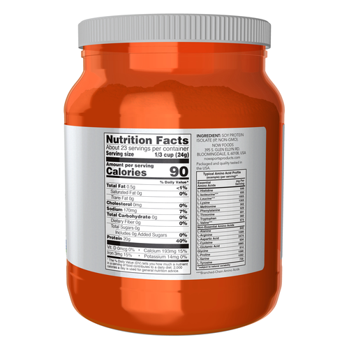 NOW Sports Soy Protein Isolate Unflavored 20g Non-GMO Vegan | 1.2 lb
