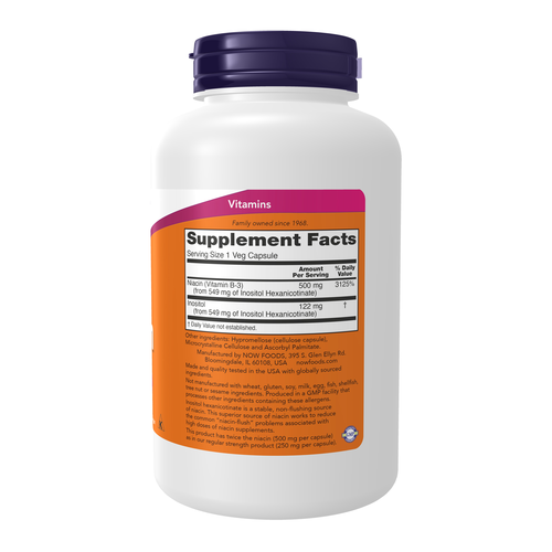 NOW Foods Niacin 500 mg Flush-Free 180 VCaps | No-Flush B-3 Value Size