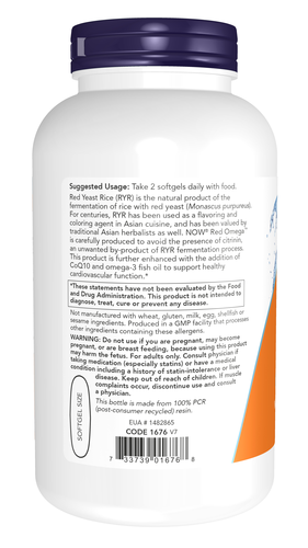 NOW Foods Red Omega Fish Oil 180 Softgels | EPA, DHA, CoQ10 & Red Yeast Rice
