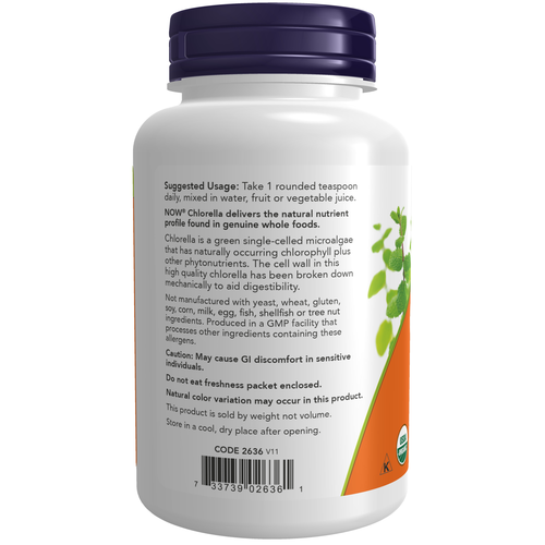 NOW Foods Organic Chlorella Powder 4 oz | Green Algae Superfood