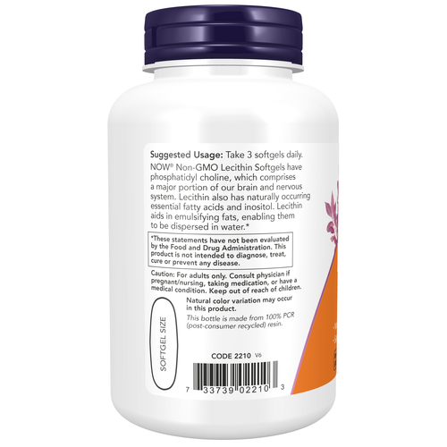 NOW Foods Lecithin 1200 mg Non-GMO Soy Phospholipids | 100 Softgels