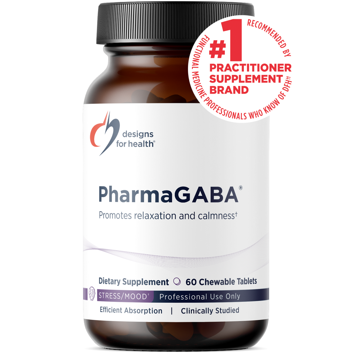 Designs for Health PharmaGABA 60 chewable tablets front label