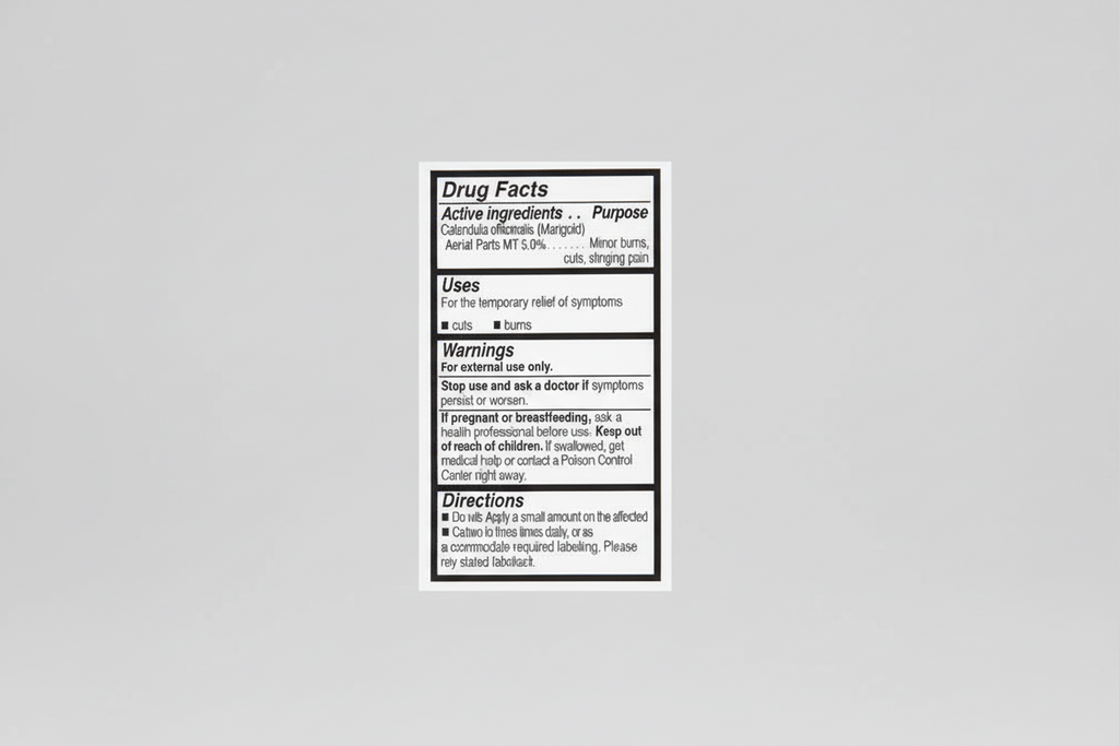 Drug facts label for a topical product with active and inactive ingredients, uses, warnings, and directions.