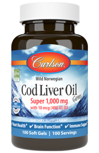 Carlson Labs Cod Liver Oil Gems 100 Softgels — product packaging