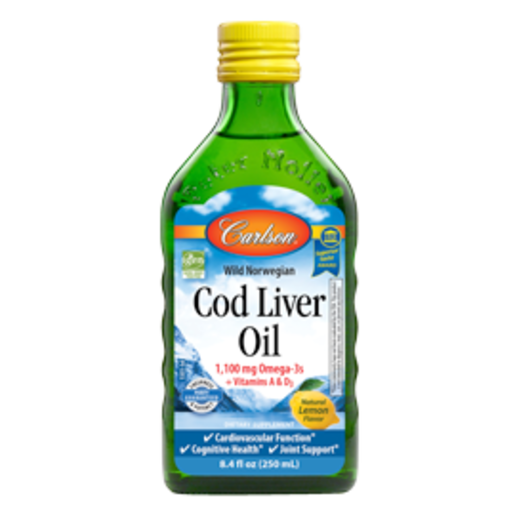 Carlson Labs Cod Liver Oil Lemon Flavor 8.4 fl oz — product packaging